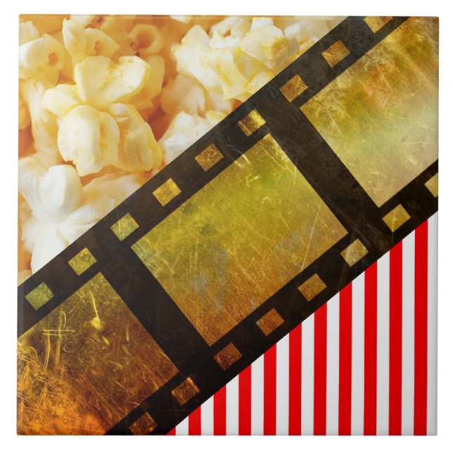 Popcorn and movie reel film ceramic tile (Front)