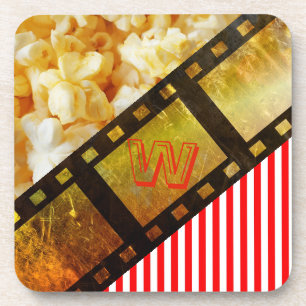 Popcorn and movie reel film coaster