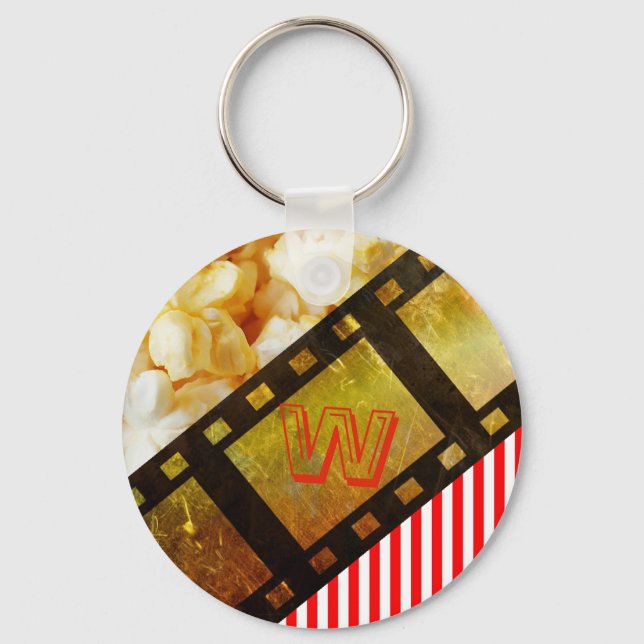 Popcorn and movie reel film keychain (Front)