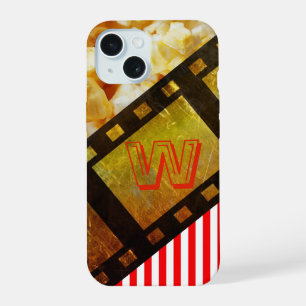 Popcorn and movie reel film theatre gold red black iPhone 15 case