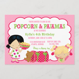 Popcorn and Pyjamas Sleepover Party Invitation