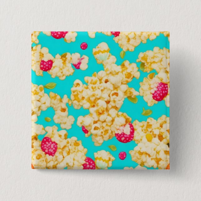 popcorn and raspberry 15 cm square badge (Front)