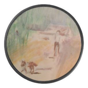 Popcorn Anime Abstract Dog Hockey Puck