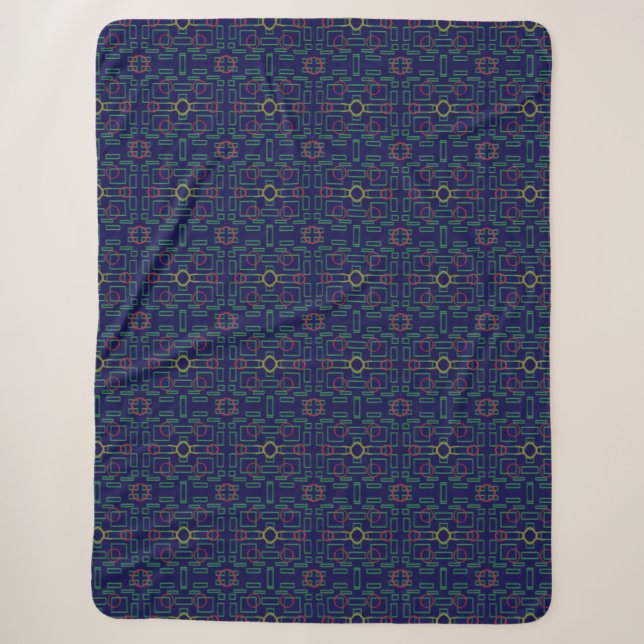 Popcorn Anime Blue Geometric  Sherpa Blanket (Front)