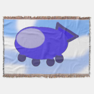 Popcorn Anime Blue Spaceship Clouds Throw Blanket