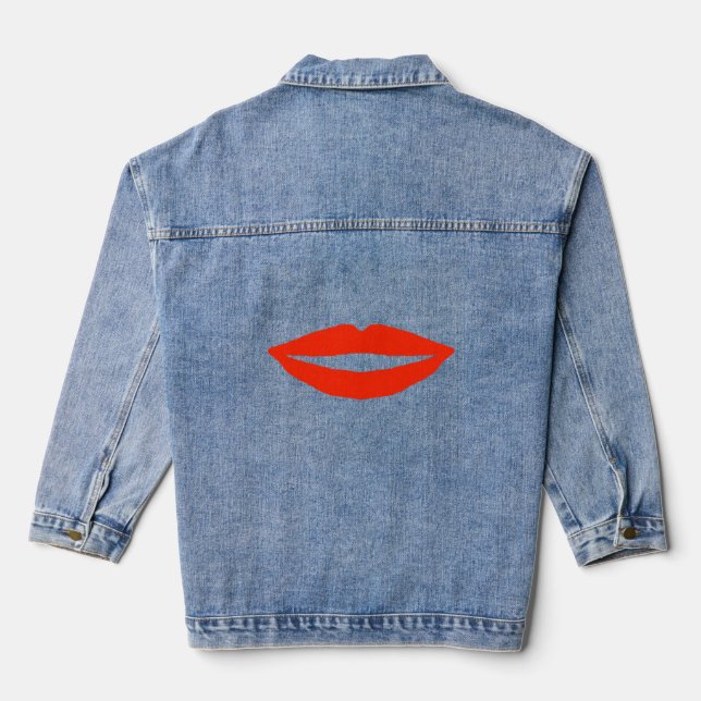 Popcorn Anime Funny Red Lips Denim Jacket (Back)