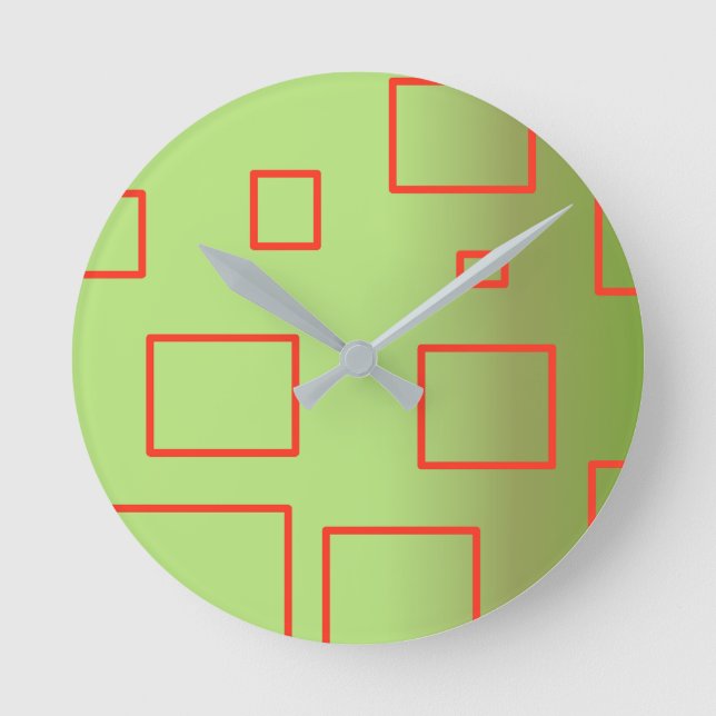 Popcorn Anime Green Red Rectangles  Round Clock (Front)