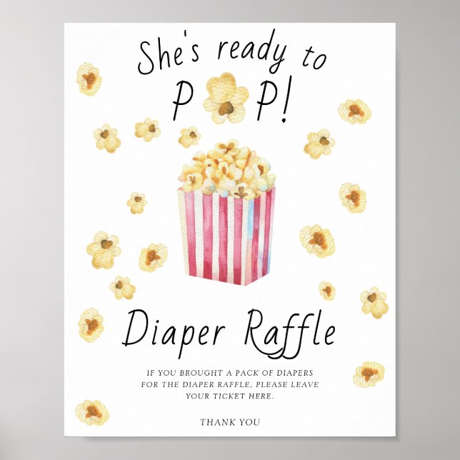 Popcorn baby shower - diaper raffle poster (Front)