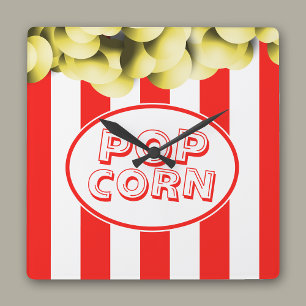 Popcorn Bag Funny Movie Theme Square Wall Clock