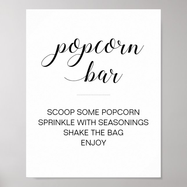 Popcorn Bar Elegant Black White Script Wedding Poster (Front)