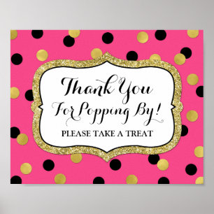 Popcorn Bar Sign Pink Black Gold Confetti