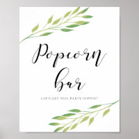 Popcorn bar Watercolor green leaves wedding sign
