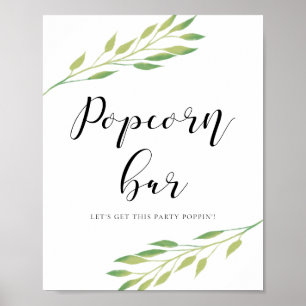 Popcorn bar Watercolor green leaves wedding sign