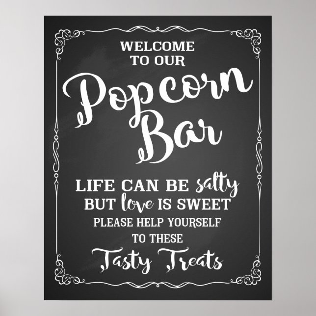 Popcorn Bar wedding sign elegant chalkboard (Front)