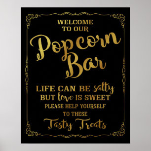 Popcorn Bar wedding sign elegant gold