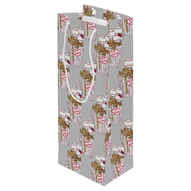Popcorn BB Cookie Bouquet-Grey Baseball-WINE BAG (Back Angled)