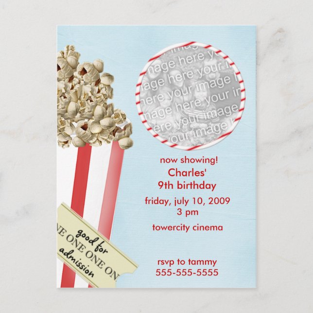 Popcorn Birthday Party Invitation (Front)