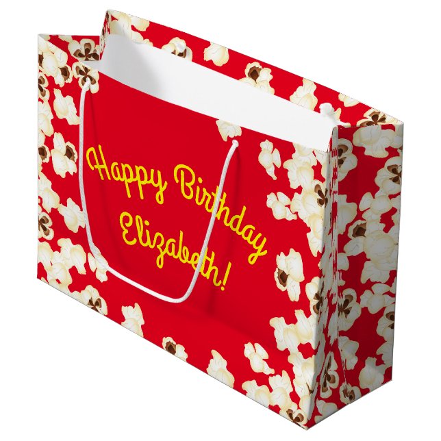 Popcorn Birthday Party Movie Theatre Large Gift Bag (Front Angled)