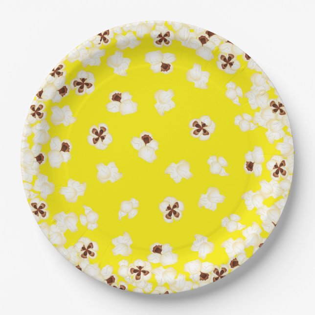 Popcorn Birthday Party Movie Theatre Paper Plate (Front)