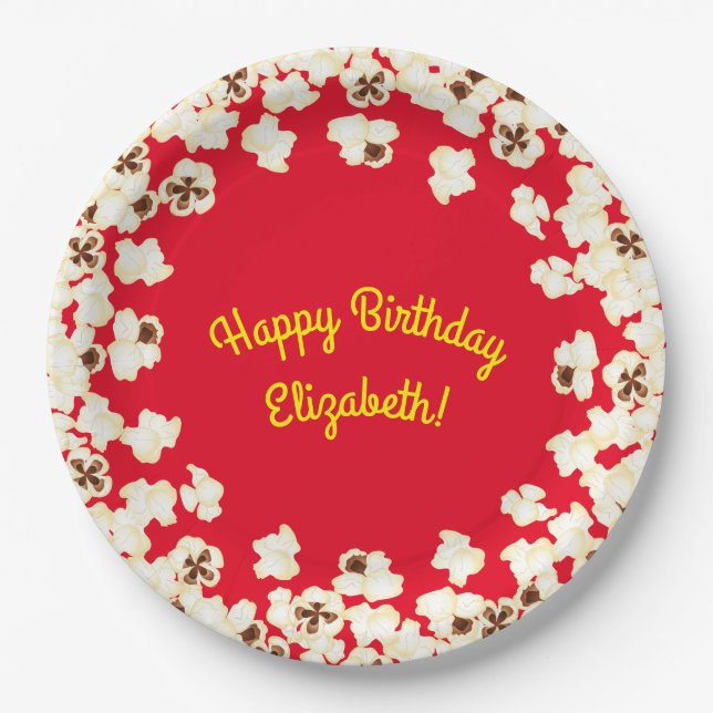Popcorn Birthday Party Movie Theatre Paper Plate (Front)