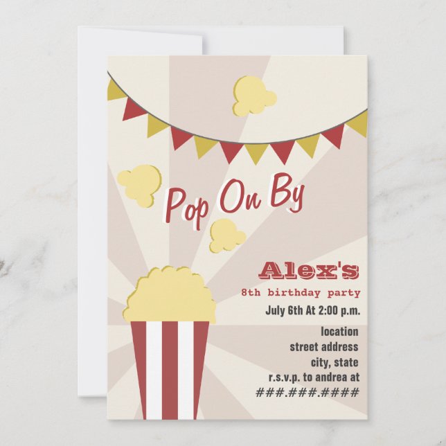 Popcorn Carnival Birthday Party Invitation (Front)