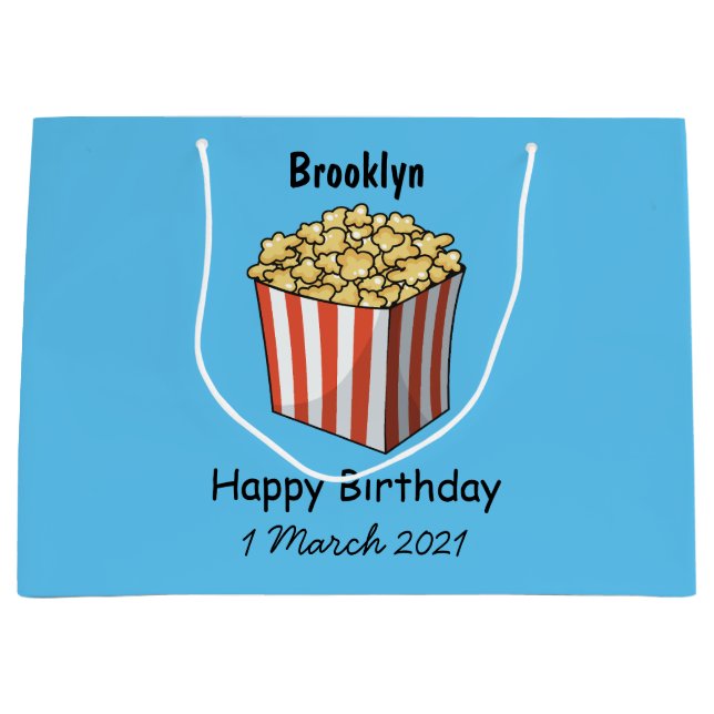 Popcorn cartoon illustration large gift bag (Front)