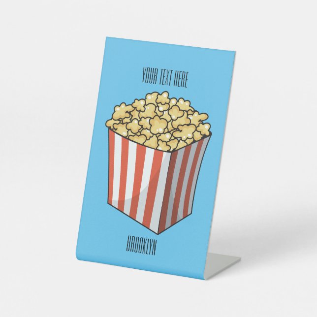 Popcorn cartoon illustration  pedestal sign (Front)