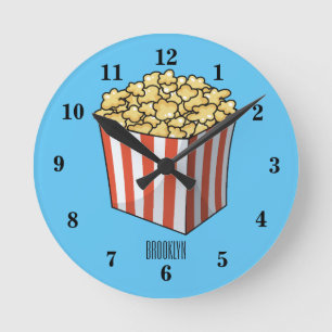 Popcorn cartoon illustration  round clock