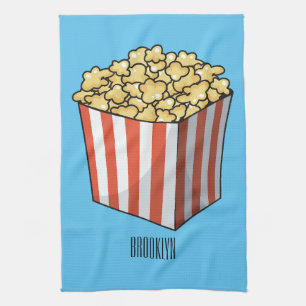 Popcorn cartoon illustration  tea towel
