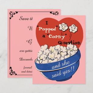 Popcorn Corny Question, Cute Retro Save the Date Invitation