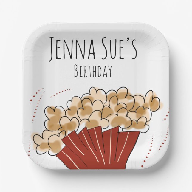 Popcorn Doodle Movie Outdoor Party Birthday        Paper Plate (Front)