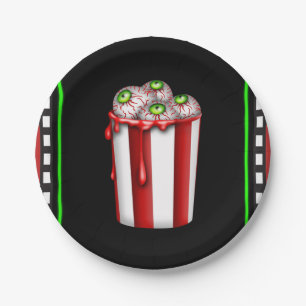 Popcorn Eyeball Halloween Fright Night Party Paper Plate