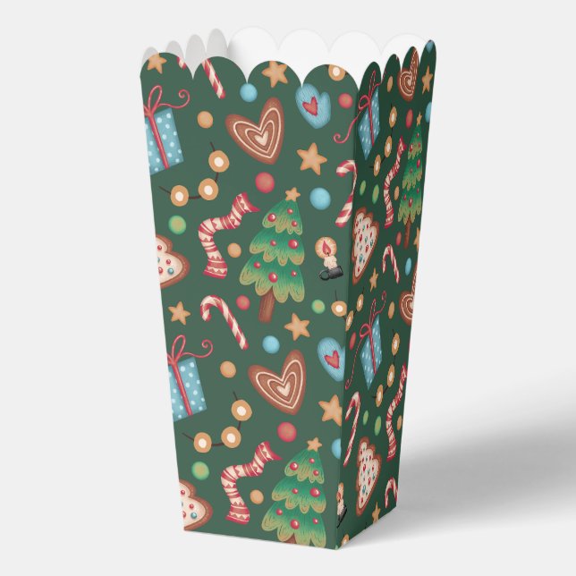 Popcorn Favour Gift Box Green Christmas Pattern (Front)