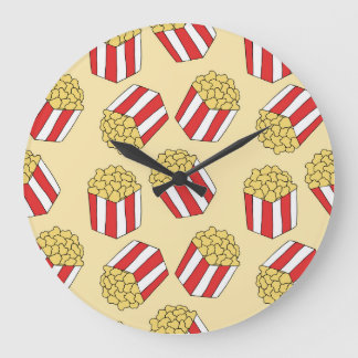 Popcorn hand drawn, colourful seamless pattern. large clock