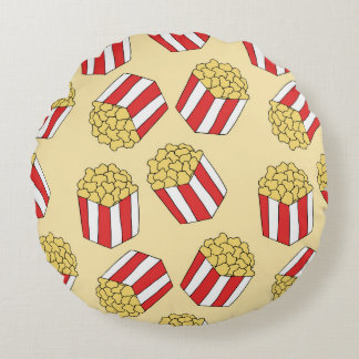 Popcorn hand drawn, colourful seamless pattern. round cushion