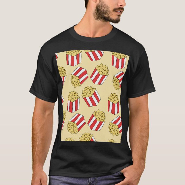 Popcorn hand drawn, colourful seamless pattern. T-Shirt (Front)