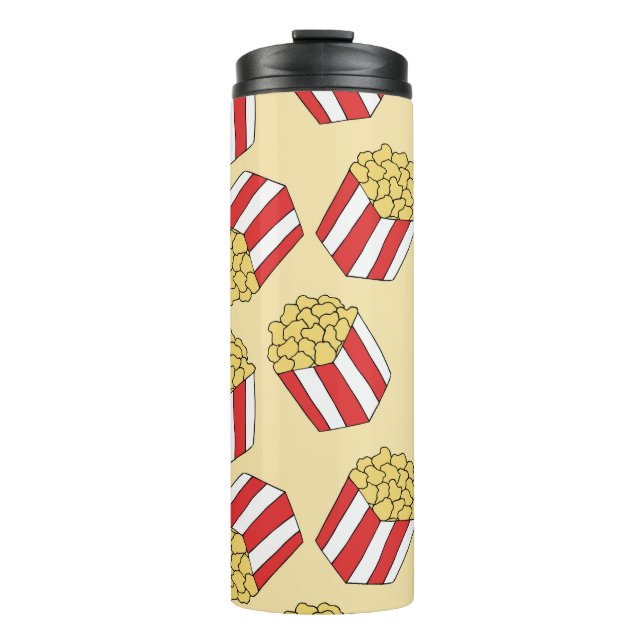 Popcorn hand drawn, colourful seamless pattern. thermal tumbler (Front)