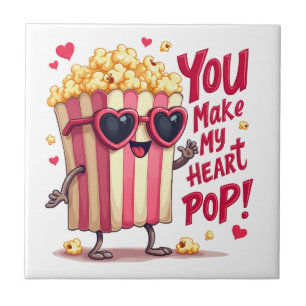 Popcorn Heart Pop Valentine Design Ceramic Tile