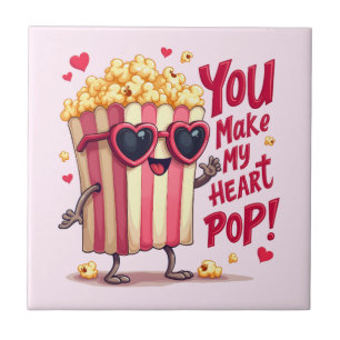 Popcorn Heart Pop Valentine Design Ceramic Tile