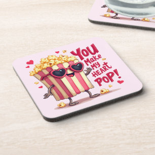 Popcorn Heart Pop Valentine Design Coaster