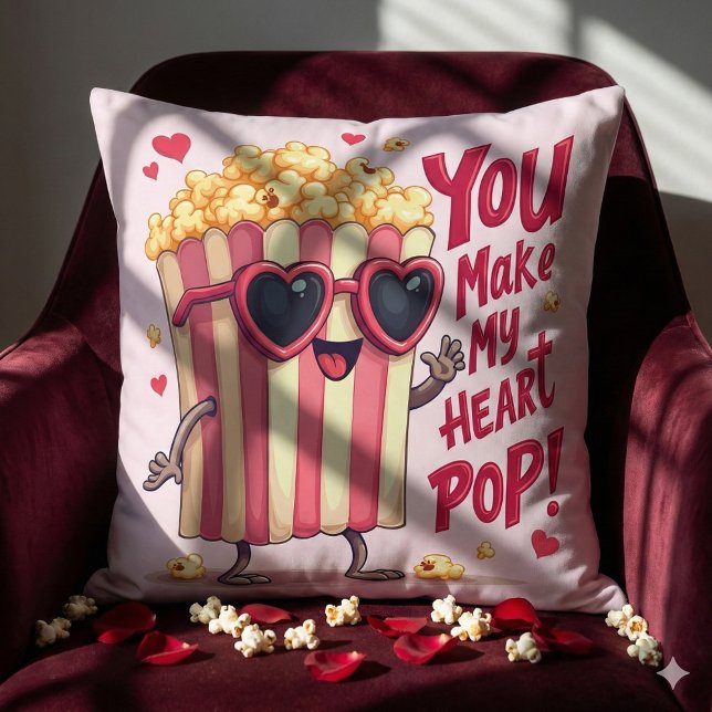 Popcorn Heart Pop Valentine Design Cushion (Popcorn Heart Pop Valentine Design Throw Pillow Mockup A)