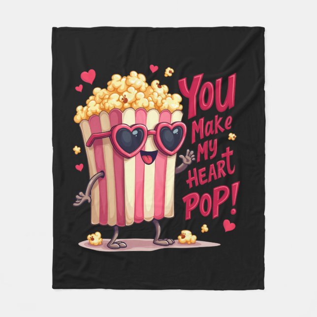 Popcorn Heart Pop Valentine Design Fleece Blanket (Front)