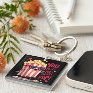 Popcorn Heart Pop Valentine Design Key Ring