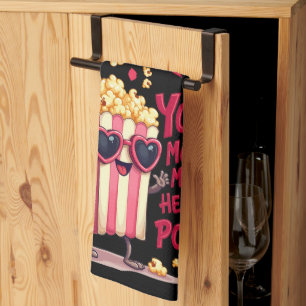 Popcorn Heart Pop Valentine Design Tea Towel