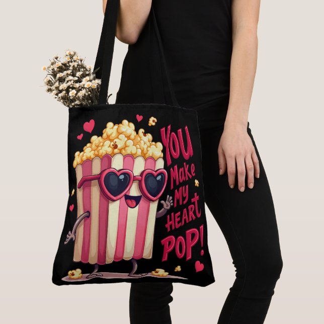 Popcorn Heart Pop Valentine Design Tote Bag (Close Up)
