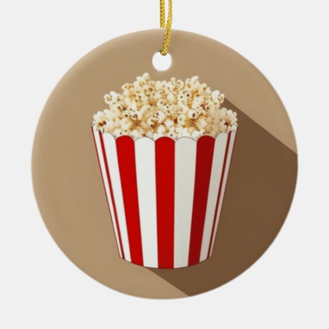 Popcorn in a Brown Background Ceramic Ornament (Front)