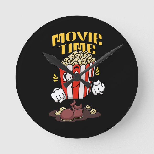 Popcorn Mascot Cartoon Round Clock (Front)