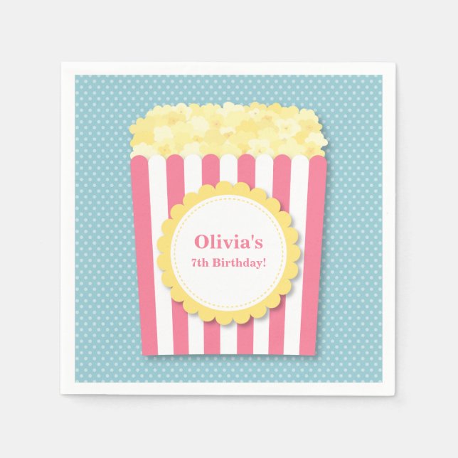 Popcorn Movie Night Birthday Party Supplies Napkin (Front)