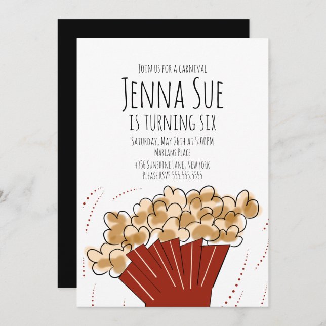 Popcorn Movie Outdoor Party Birthday Invitation (Front/Back)