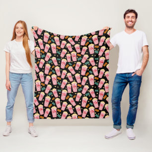Popcorn Pattern Movie Night Theatre Fun Black Fleece Blanket